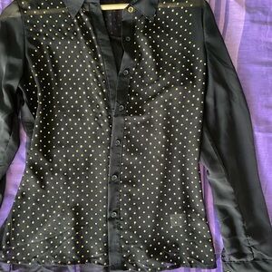 Elegant Black and Gold Women's Blouse Sheer shirt